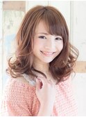 ブリーチなしカラー毛先パーマ 無造作 ふわミディ くせ毛