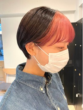 ホーム(HOME) ブリーチインナーカラーピンクカラー前髪カットトリートメント