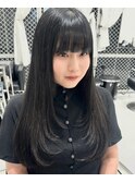 顔まわりレイヤー前髪あり韓国ヘア本八幡