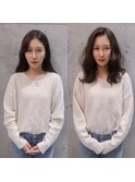 前髪エクステ20代30代大人女子　グレージュ　ひし形ミディアム