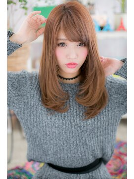 ミック ヘアアンドメイク アップ 駒込店(miq Hair&Make up) 目力UP斜めバングオレンジカラー小顔ストレートc1