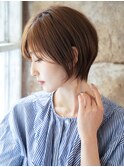 大人可愛い20代30代40代黒髪前下がりひし形小顔ボブ丸みショート