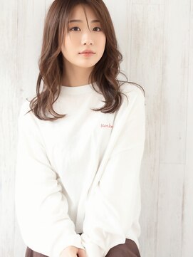 アース 綱島店(HAIR&MAKE EARTH) 艶感★シースルーバング】韓国 髪型 大人可愛いウェーブ巻き髪