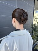 お呼ばれヘアセット三つ編みお団子ヘア結婚式二次会ヘアアレンジ