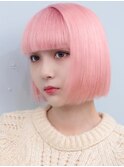 原宿　ホワイトピンク　ミニボブ　切りっぱなし　ワイドバング　