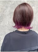 レイヤーボブインナーカラーレッドヴァイオレットデザインカラー