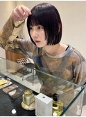 大人ボブ大人ショートボブ切りっぱなしボブ前髪あり前下がりボブ