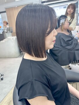 ロンドシエル 横浜(Lond ciel) ミニウルフチェリーブラウンブリーチなしショートボブ前髪/