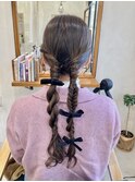 編みおろしツインテール ヘアセット　ヘアアレンジ