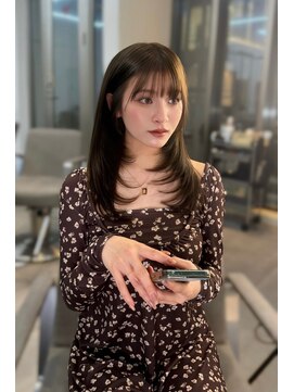 ノク 渋谷(nok) オリーブミディアム_美髪ピンクブラウン切りっぱなしボブ