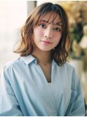 ハイライトカラー抜け感ウェーブパーマエアリーミディアムtk1