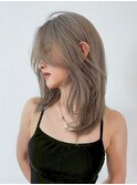 顔周りレイヤーロングおくれ毛オリーブベージュ_ba566821