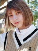 ハイライト×丸みぱっつんボブ