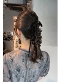 【ローポニーテール】結婚式銀座お団子カチモリタイトヘアセット