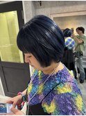 ブルーカラー/ワンブリーチ/インディゴブルー/ショートボブ