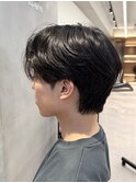 毛流れセンターパートニュアンスパーマコンマシースルーマッシュ