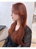 韓国レイヤーカット、オレンジヘア