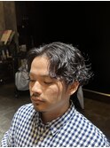 【グランジパーマ】センターパート/サーフカール/ブルーブラック