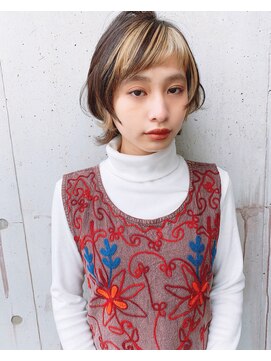 リコバイアフロート(riko by afloat) 前髪セクションカラーがお洒落ミニウルフくびれヘア【riko立野】