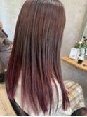 フリンジバング#ベイビーピンク#カシスレッド#ふんわりカール