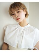 ハイトーン/ショート/ミニボブ/金髪/透明感/ベージュ/シースルー
