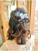 リボンヘアハーフアップ