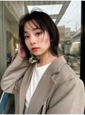 レイヤーカット ウェットヘア オリーブベージュ 大人ヘア 原宿