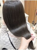 ブリーチなし/スモーキーカラー/髪質改善/グレーブラウン/前髪