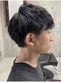メンズ/アップバング/ツーブロックマッシュ/束感ショート波巻き