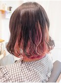 20代30代伸ばしかけインナーカラーピンクベージュ外ハネ無造作