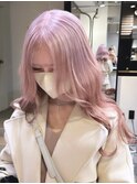 3564タイトストレート外国人風グラデーション波巻きベールピンク