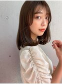 大人かわいいミディアムヘアフレンチカジュアルカーキベージュ
