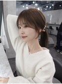 シースルーバング×ブリーチなしオリーブベージュ