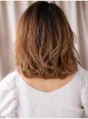 □オンブレカーキベージュかきあげセミディ405川口20代30代40代