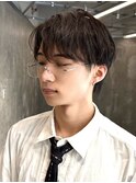 メンズカジュアルショート前髪フェザーパーマオフィスビジネス