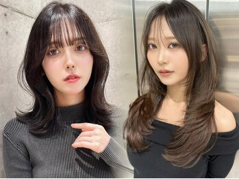 ロンドミラー 博多店(Lond Mirror)の写真/前髪/顔まわりレイヤーカットで創る韓国ヘア。小顔効果とふわっと華やかな印象に[博多]