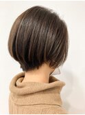 ミディアムヘア ショコラベージュ ボブルフ ベビーバング
