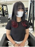 △韓国風レイヤーカットウルフカット姫カット裾カラーレッド