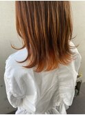 暖色系オレンジインナーカラー☆ニュアンス外ハネヘア