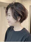 白髪ぼかし/ひし形/癖毛/大人ショートボブ/60代50代40代