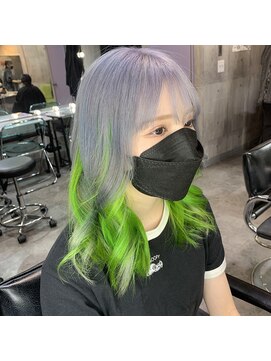 インク 渋谷(INK.) シルバー×黄緑インナーカラー