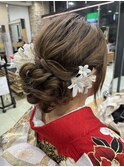 フェミニンロングウェーブミディアム着物ヘア成人式卒業式/三鷹