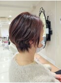 40代50代60代/ピンクハイライト/流し前髪/前下がりショート