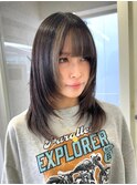 ウルフワイドバングブルーブラックレイヤーカット姫カット