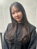 マイラ 銀座(myla) 小顔透明感暗髪ハイライトカラーくびれヘアアプリコットオレンジ
