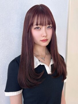 ジゼル 梅田(GiseL) ロング ブリーチなしダブルカラー 透明感カラー チェリーレッド