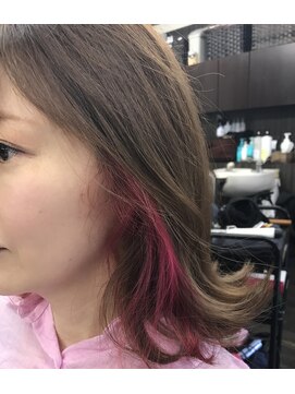シングルヘアサロン(single hair salon) ミディアム/インナーカラー/イヤリングカラー/ピンク/大人女性