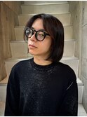 1944黒髪秋色アッシュブラックウルフカットショートバング