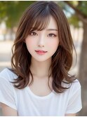 ミディアムレイヤー 美髪 透明感 イメチェン くびれ 髪質改善