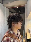 新宿シャドウパーマメンズマッシュウルフカット緩め波巻きパーマ